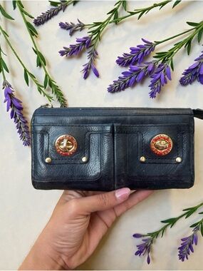Marc Jacobs Black Leather Wallet with Gold Turn-Lock Accents